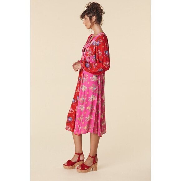 💕SPELL & THE GYPSY💕 Solstice Boho Midi Dress ~ Salsa Rose Large - Picture 4 of 16